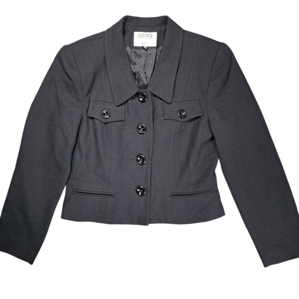 Kasper Vintage 90s Crop 100% Wool Blazer Preppy Office Professional Casual 10